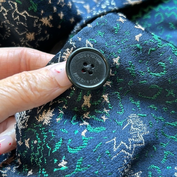ZADIG and VOLTAIRE Viking Jacquard Glam Blazer Jacket Single Button Green Blue - Picture 14 of 16